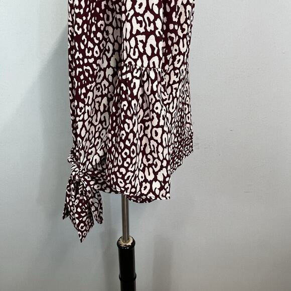 Michael Kors Blouse Tunic size Medium Burgundy Tan Leopard Lagenlook Peasant - Picture 9 of 11